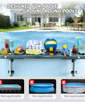 Six Cup Holder Poolside Bar Table For Folding Above Ground Pools Portable Swim Up Bar With Storage Bag shown attached to pool