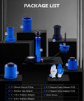 Orion Motor Tech coolant pressure tester 7pc kit with blue alum. pump, psi gauge, radiator adapters and gloves front
