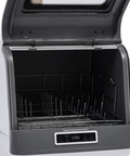 Interior view of Compact Countertop Dishwasher With Four Wash Cycles Optimized For Small Kitchens showing smart touch panel and rack.