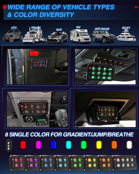 8 Gang RGB Wireless Switch Panel With Auto Dimming And Memory On Off Push Button Car LED Touch Switch Box in vehicles