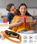 Hassle Free Cordless Electric Scissors Rechargeable Box Cutter With Led Light And Safety Lock for crafting, lightweight design shown with gift