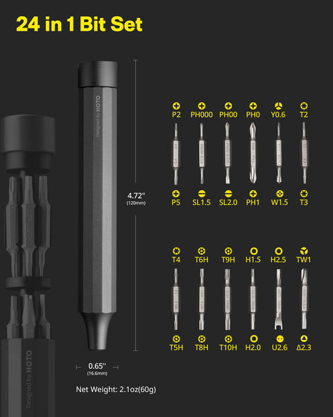 Compact 24 In 1 Mini Screwdriver Set With Magnetic Torx Bits Eyeglass Repair Kit and tool measurements diagram