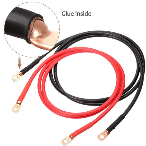 UL Tested 10 Pack 8 AWG Heavy Duty Copper Ring Terminals Set With Three Eighths Inch Ring And Heat Shrink Tubes close-up view