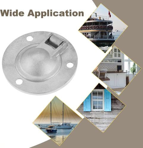 50mm Round Stainless Steel Flush Pull Ring Latch For Boats, showcasing marine-grade application in various settings.