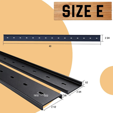 Badass Heavy Duty C Channel Steel Braces For Live Edge Tabletop Slabs Hidden Metal Support Brackets With Flexible Six Hole Mount Top Shelf Black Powder Coated Woodworking Bracing 40 Inch Pack Of Three, detailed size dimensions.