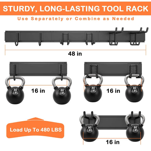 48 Inch Garage Tool Organizer Wall Mount Heavy Duty Steel Rack For Tools Rakes Shovels Brooms Bikes And More With 400lb Capacity
