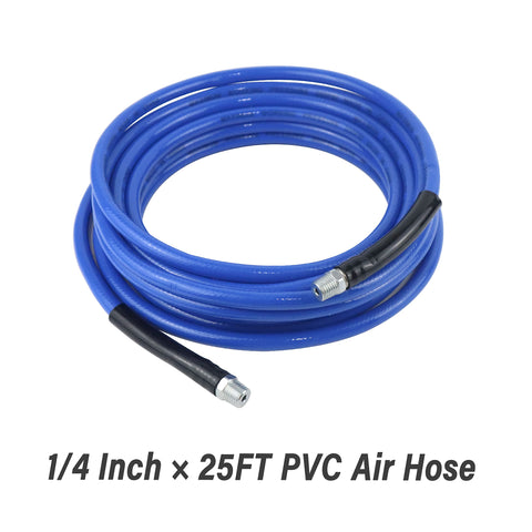 9 Piece Air Compressor Accessories Kit With 25 Foot One Quarter Inch PVC Hose, brass fittings, and quick connect coupler