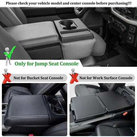Front Center Jump Seat Organizer Tray With Non Slip Mat And Coin Box For 2011 Through 2026 Ford F Series Trucks compatibility guide.