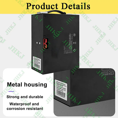 High Capacity 48 Volt Lithium Battery For Electric Forklift And Pallet Jack With Portable Handle, black metal housing.