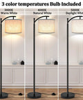 Tall Industrial Floor Lamp With 3 Color Temperatures, 9W LED Bulb Included, Black Finish, Beige Lampshade Included