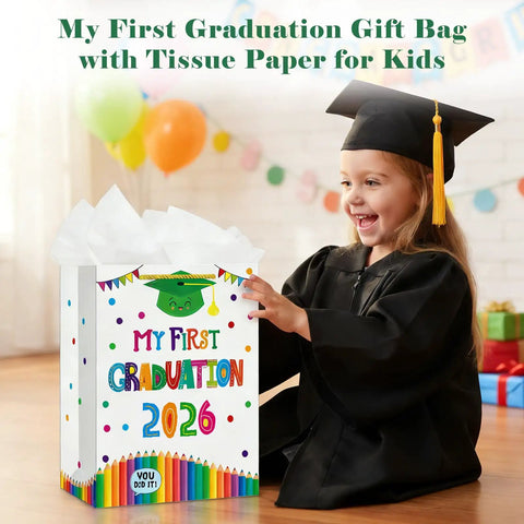 Preschool Graduation Gift Bags With Tissue Paper And Durable Handle 11 Inch My First Graduation Bags For Kids