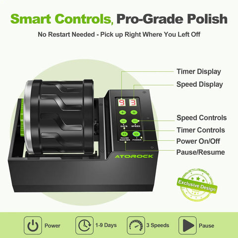 Pro Grade Rock Tumbler Kit with 4 Pound Extra Large Barrel, brushless motor, control panel, durable metal base