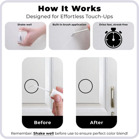 Three Shade Matte White Touch Up Paint Kit For Cabinets Walls Doors And Furniture With Quick Dry Easy Fix Self Priming Low Odor Eco Friendly No Sanding Needed Three Pack That Matches Ninety Percent Of Surfaces application process before and after