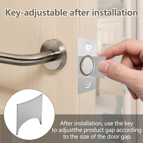 Hand adjusting upgraded magnetic door catch kit 2 pack quiet strong magnetic closure top of door closet doors replacement for traditional ball catch easy to install silver finish keeps doors secure and silent