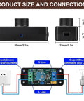 Dimensions and connections of Inline LED Dimmer Switch 1 Gang for Table Lamps, Trailing Edge Rotary Dimmer shown.