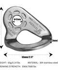 Heavy Duty Stainless Steel Climbing Bolt Hangers, UIAA Certified Rock Anchor Gear, M12 Mounting Plates For Rappelling, 5 Piece Silver Set close-up of stainless steel anchor with dimensions and specifications.