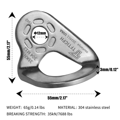 Heavy Duty Stainless Steel Climbing Bolt Hangers, UIAA Certified Rock Anchor Gear, M12 Mounting Plates For Rappelling, 5 Piece Silver Set close-up of stainless steel anchor with dimensions and specifications.