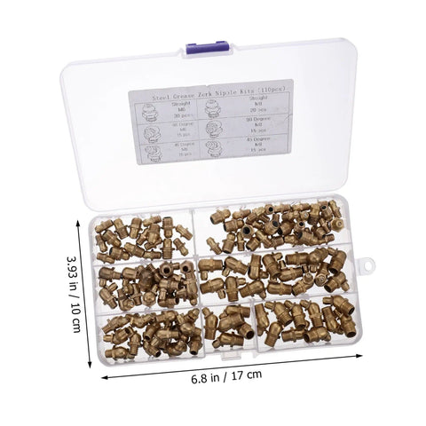 Grease Fitting Set M8 M10 Assortment With Straight And 45 Degree Zerk Nipples For Auto And Machinery Copper Metal Grease Nipples Kit