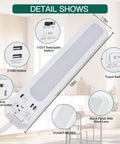 18 Inch Plug In Under Cabinet Light Bar With 2 USB Ports And 5 Ft Power Outlet Dimmable 3000K 4000K 5000K 120V Task Lighting