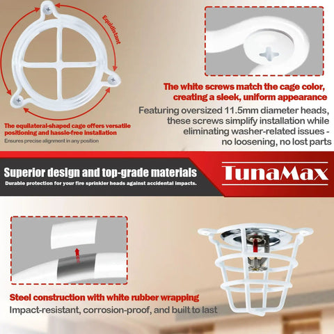 Straight Up Heavy Duty White Sprinkler Cage Guards Designed To Block Accidental Hits On Recessed Ceiling Pipes with screws