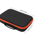 Portable Electric Drill Case With EVA Hard Shell And Oxford Fabric, black with orange zipper and handle, dimensions shown