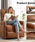 Woman relaxing on Swivel Rocker Recliner Chair With Faux Leather, Manual Glider, 360 Degree Swivel, Nursery Friendly For Adults