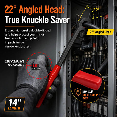 Heavy Duty 14 Inch Wire Bending Tool For Easy Copper & Aluminum Cable Handling with ergonomic non-slip grip in use.
