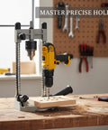 Convert Your Handheld Drill Into A Stable Benchtop Press With A Cast Iron Base for precise wood drilling in workshop