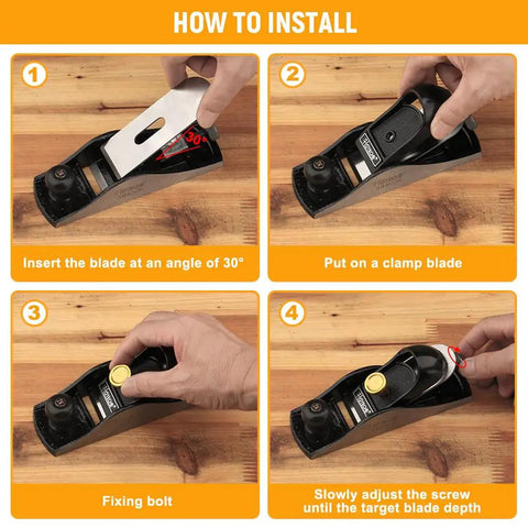 Steps to install heavy duty seven inch block plane for woodworking with an adjustable hardened alloy steel blade.
