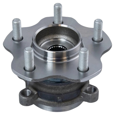 Front And Rear Wheel Bearing And Hub Assembly Set Four Piece For 2014 To 2019 Nissan Rogue All Wheel Drive And 2017 To 2022 Rogue Sport AWD Direct Fit Replacement rear hub close-up