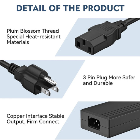 Universal Ac Dc Adapter For Provo Craft Cricut 6X12 Personal Cutting Machine showing 3-pin plug and heat-resistant cable design.
