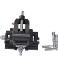Pro Grade Top Shelf 3 Inch 2 Way Cross Slide Drill Press Vise With XY Travel Scales, detailed view of cast iron vice with movable jaws.