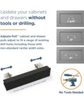 Diagram of Champagne Bronze Cabinet Handles 5 Pack Adjustable Drawer Pulls installation guide for 1 to 4 inch hole centers.