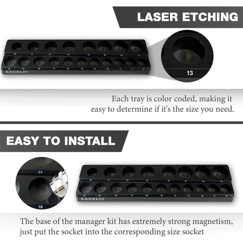 Shop Pro Magnetic Socket Organizer Set Keeps Your Setup Tidy Stores Up To Seventy Five Metric Sockets In 1/4 1/2 And 3/8 Sizes Black Abs Frame Oil Resistant Heavy Duty Solution