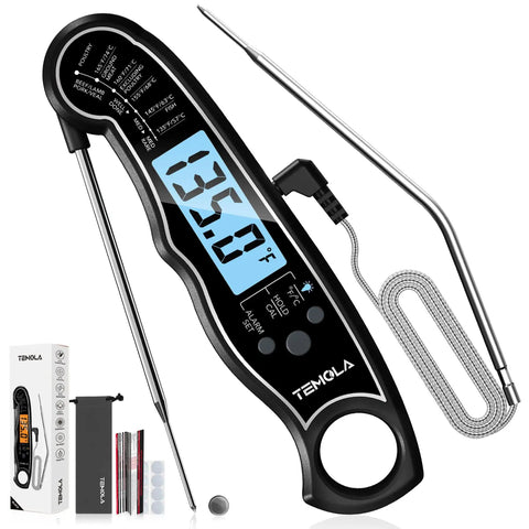 Instant Read Meat Thermometer With Dual Probe 2 In 1 Digital Kitchen Thermometer Backlit LCD display and accessories