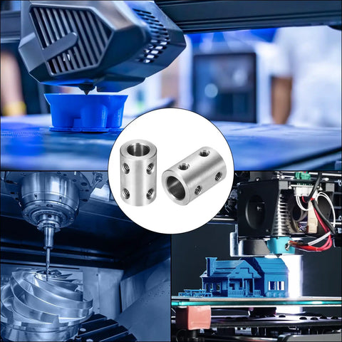 Rigid 8mm To 8mm Shaft Coupler Connector, 22mm Long By 14mm Dia Steel Joint, Heavy Duty Coupling Set For 3D Printers And DIY Projects, Includes 24 Screws And Hex Wrenches, 6 Pcs, shown with 3D printer and CNC use