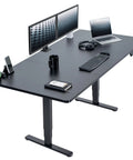 Vivo Black Standing Desk 71 By 36 Inches Electric Height Adjustable Sit Stand Workstation, dual monitors, ergonomic setup.