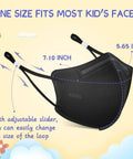 Kids KN95 Face Masks 50 Pack For Kids, Five Ply Disposable Face Mask with Adjustable Ear Loops, Size Illustration in Black