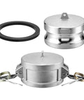 Three Inch Camlock Fitting Kit Aluminum Cam And Groove Set With Type DC Dust Cap And Type DP Dust Plug For Water And Fuel Transfer Industrial Hose Tough As Nails Build For Industrial Use And Leak Free Performance, aluminum dust cap and plug