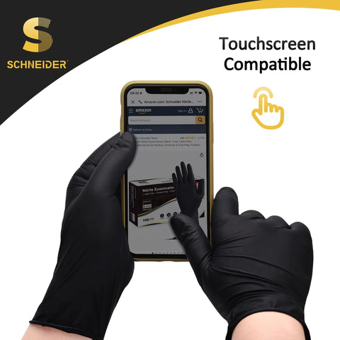 Schneider black nitrile exam gloves, latex-free and powder-free, disposable large 100-count box