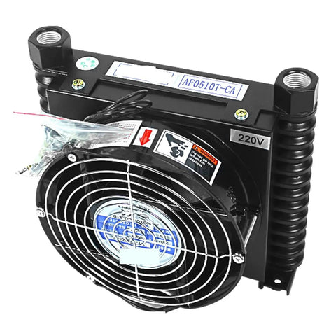 Beefy 10 L Per Min Hydraulic Cooler Air Cooled Oil Radiator Heat Exchanger For CNC Hydraulic System DC 12 V With 1.2 KW Cooling Power 1.0 MPa Working Pressure Built To Last Heavy Duty showing front view with fan and coils