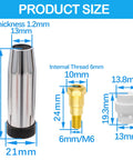 Dimensions of components from MB24KD MIG Welder Accessory Kit With 20 PCS Tips And Nozzles Including Ceramic Shunt, Gas Diffusers, M6 Threaded Nozzles, And Copper Contact Tips In 0.8mm, 0.9mm, 1.0mm, 1.2mm Sizes For MIG Torch