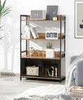 Built Tough 3 Layer Bread Rack And Industrial Kitchen Microwave Shelf With Double Door Storage Cabinet And Ventilated Grate Doors To Keep Your Counter Clean And Organized Straight Up, featuring open shelves and gated storage.