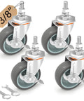 Super Smooth Rolling 3 Inch Caster Wheels Set Of Four Heavy Duty Rubber Casters With Threaded Stem 660 Pound Capacity for wire shelving.