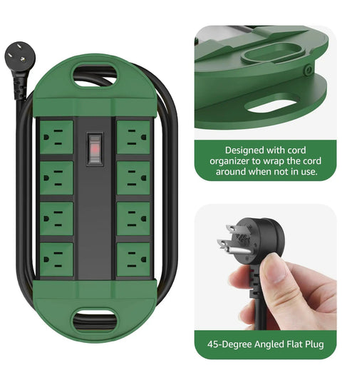 Weatherproof Outdoor Power Strip With Eight Outlets IPX6 Waterproof Extension Cord for Wet Conditions, 6 Ft Surge Protector