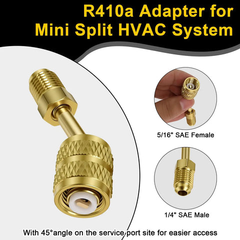 R410a Mini Split HVAC Adapter For Quick Couplers DIY Friendly 5/16 Inch Female To 1/4 Inch Male Flare Fittings