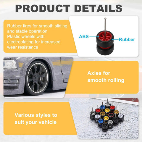 1/64 Scale Wheel And Tire Set With Axles For RC Diecast Cars DIY Models Real Riders Rims 7 Spoke Red And Black Dope Upgrade Kit