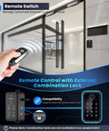 Built Tough 600 Pound Electromagnetic Door Lock With Integrated Power Box And Two Wireless Remotes For Outswinging Doors remote control in an office setting.