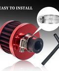 Red Air Filter Upgrade For 301cc 420cc Mini Bike Go Kart Engines with pipe, clamp detail shown