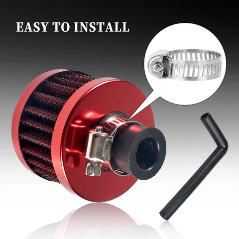Red Air Filter Upgrade For 301cc 420cc Mini Bike Go Kart Engines with pipe, clamp detail shown